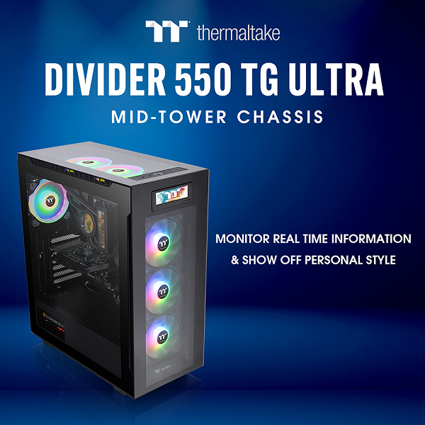 Представлен корпус Thermaltake Divider 550 TG Ultra ATX Mid-Tower с цветным экраном